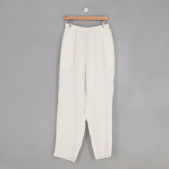 FLAX Two Piece 100% Linen Button Front Top (M) & Pull-On Pant (L) Off-White Ecru - Picture 4 of 10